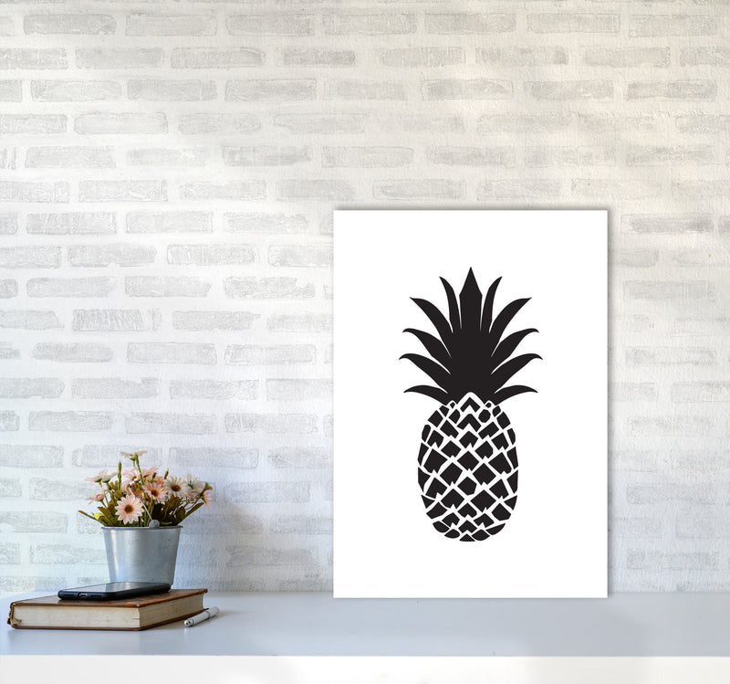 Black Pineapple 2 Modern Print, Framed Kitchen Wall Art A2 Black Frame