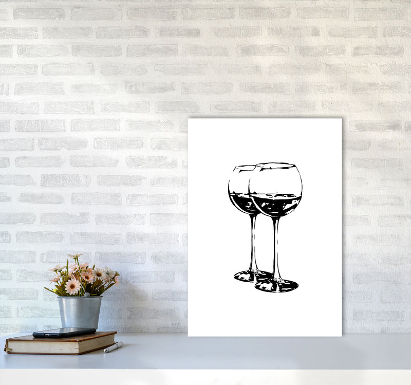 Black Wine Glasses Modern Print, Framed Kitchen Wall Art A2 Black Frame