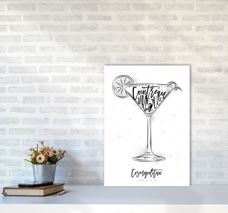 Cosmopolitan Cocktail Modern Print, Framed Kitchen Wall Art A2 Black Frame