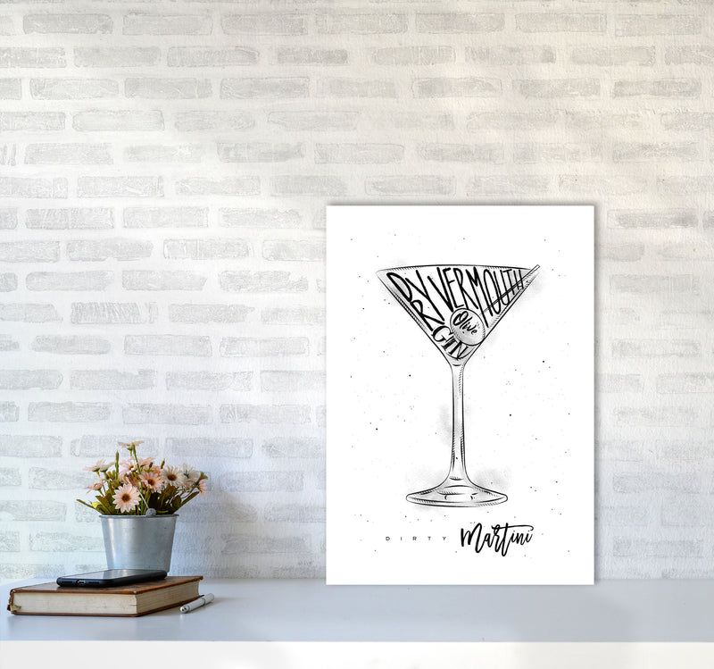 Dirty Martini Cocktail Modern Print, Framed Kitchen Wall Art A2 Black Frame