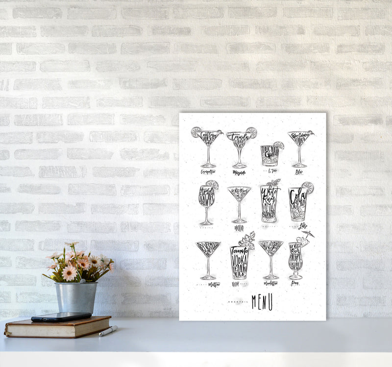 Cocktails Menu Modern Print, Framed Kitchen Wall Art A2 Black Frame