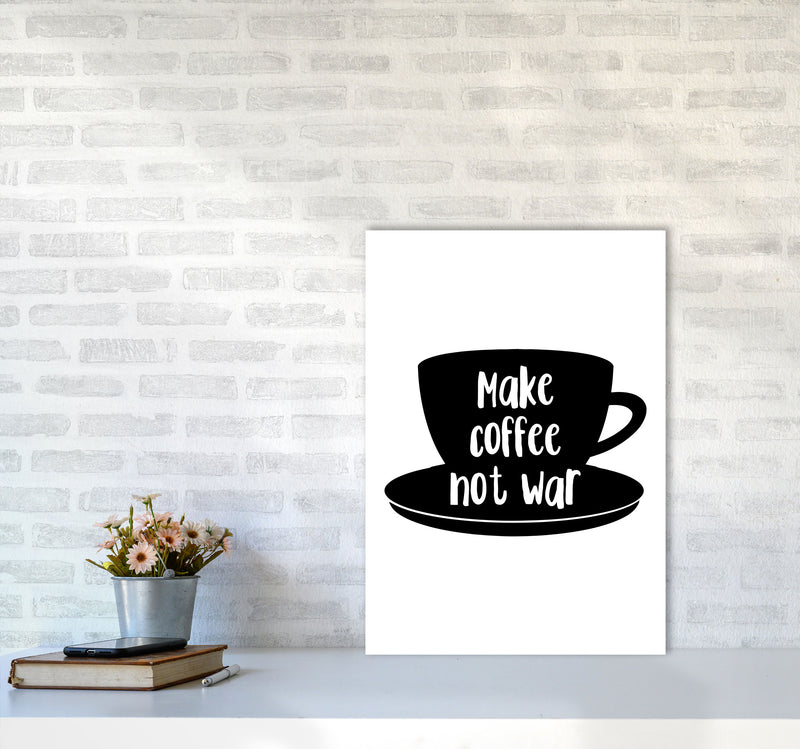 Make Coffee Not War Modern Print, Framed Kitchen Wall Art A2 Black Frame