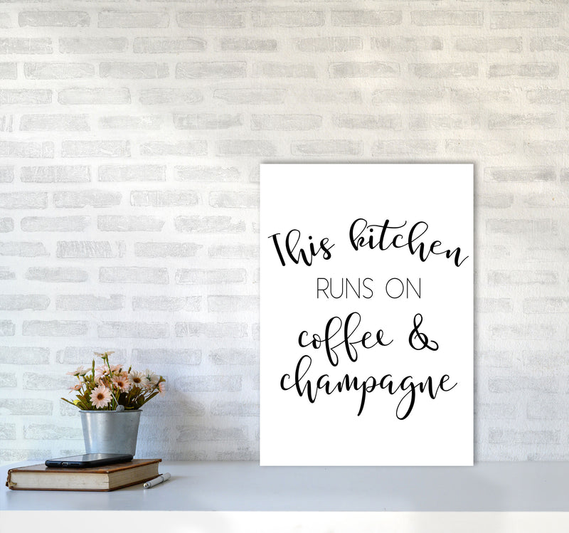 This Kitchen Runs On Coffee And Champagne Modern Print, Framed Kitchen Wall Art A2 Black Frame