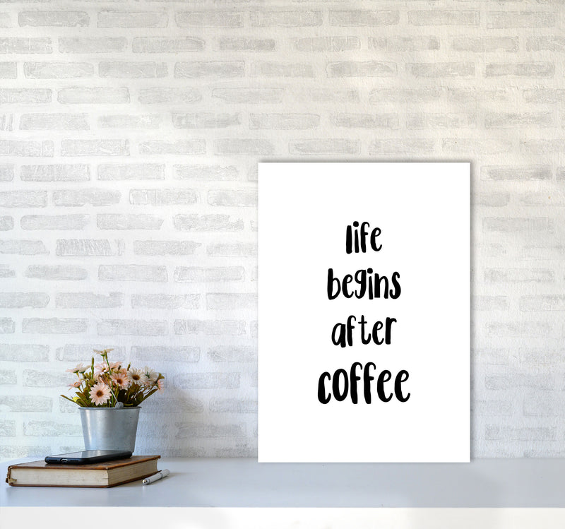 Life Begins After Coffee Modern Print, Framed Kitchen Wall Art A2 Black Frame