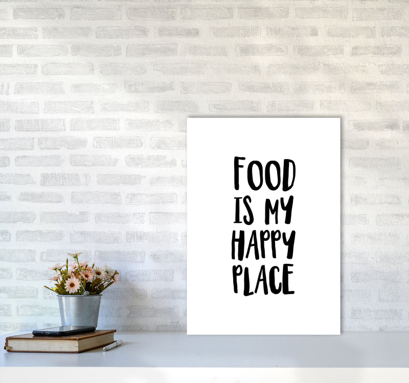 Food Is My Happy Place Framed Typography Wall Art Print A2 Black Frame