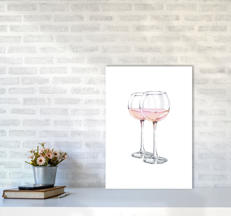 Pink Wine Glasses Modern Print A2 Black Frame