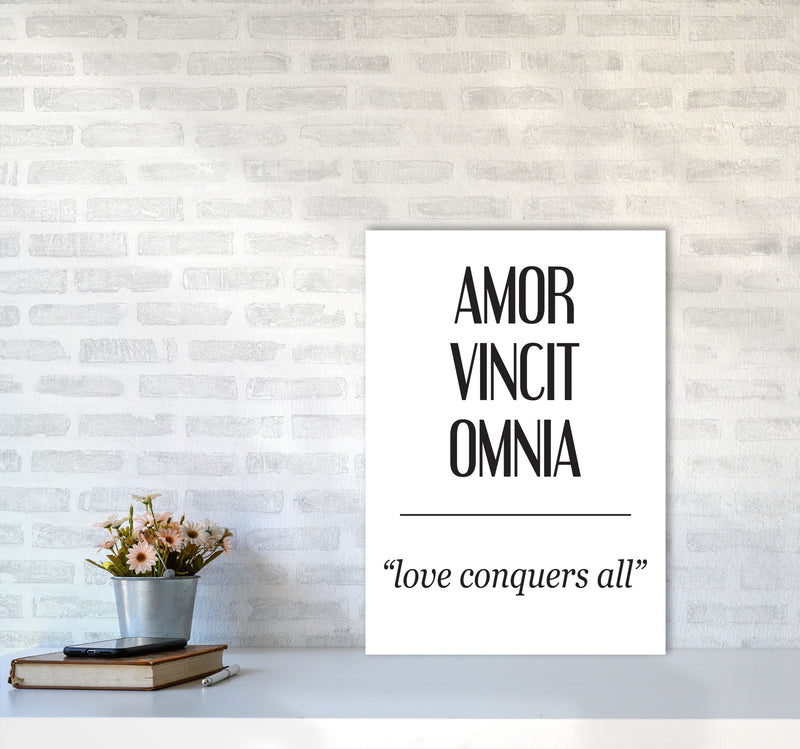 Amor Vincit Omnia Framed Typography Wall Art Print A2 Black Frame