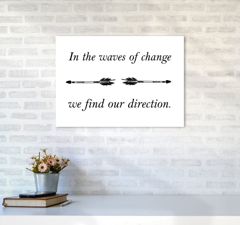 In The Waves Of Change, We Find Our Direction Framed Typography Wall Art Print A2 Black Frame