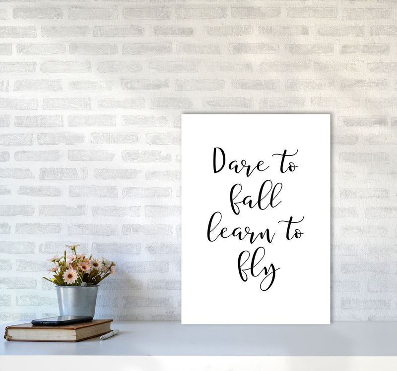Dare To Fall Dream To Fly Framed Typography Wall Art Print A2 Black Frame
