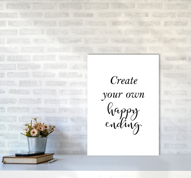 Create Your Own Happy Ending Framed Typography Wall Art Print A2 Black Frame