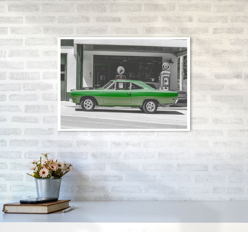 Green Car Modern Print A2 Black Frame