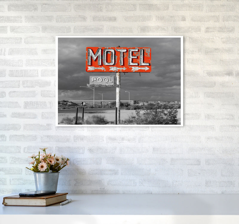 Red Motel Sign Modern Print A2 Black Frame