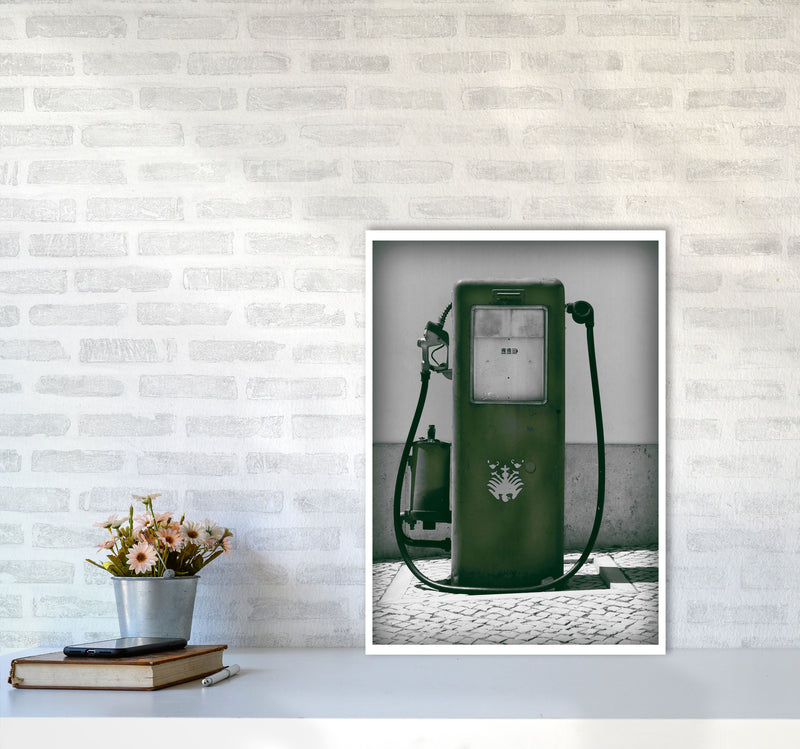 Vintage Green Gas Pump Modern Print A2 Black Frame