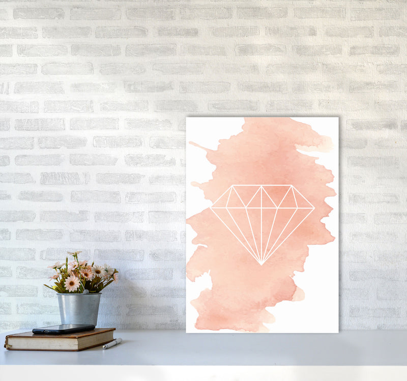 Geo Diamond Peach Watercolour Modern Print A2 Black Frame