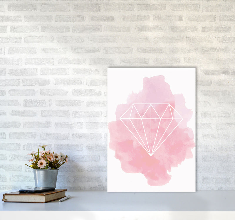 Geo Diamond Pink Watercolour Modern Print A2 Black Frame