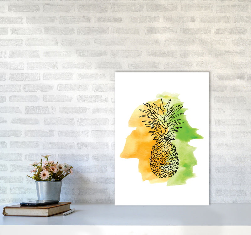 Orange And Green Pineapple Watercolour Modern Print A2 Black Frame