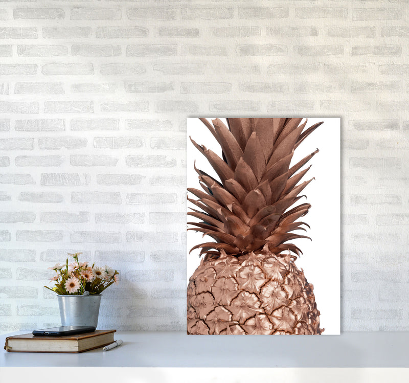Rose Gold Pineapple Modern Print, Framed Kitchen Wall Art A2 Black Frame