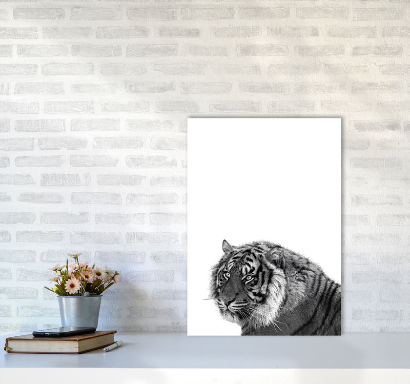 Black And White Tiger Modern Print Animal Art Print A2 Black Frame