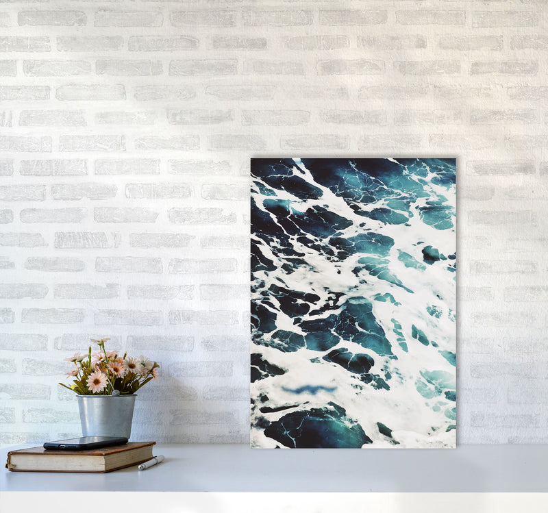 Blue White Water Modern Print, Framed Botanical & Nature Art Print A2 Black Frame