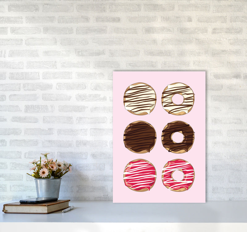 Donuts Pink Modern Print, Framed Kitchen Wall Art A2 Black Frame