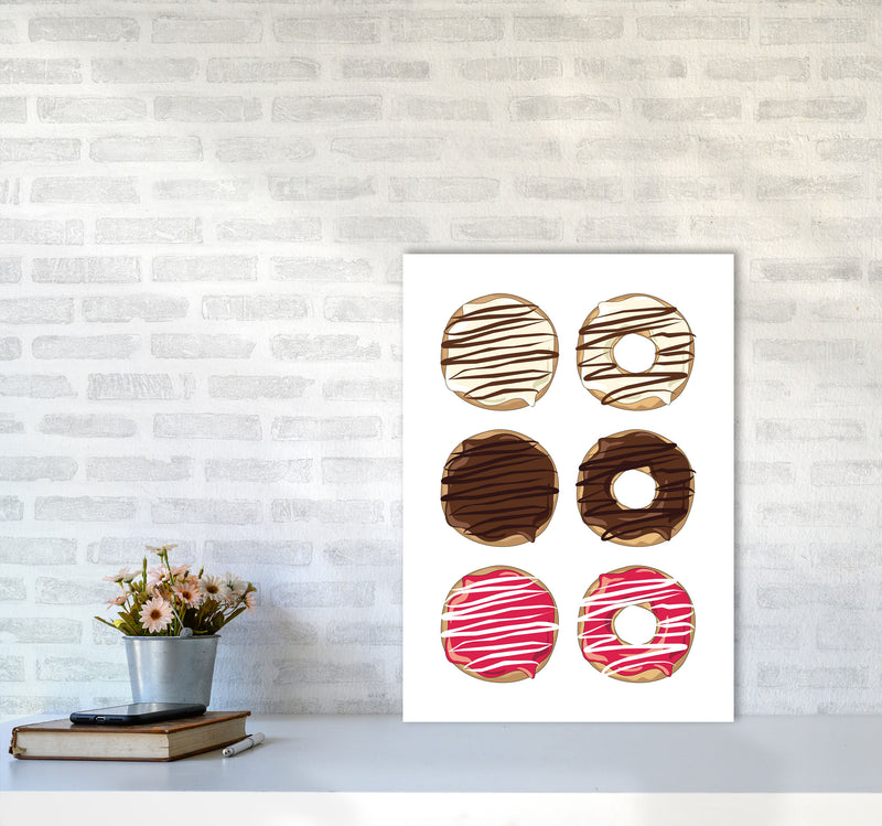 Donuts White Modern Print, Framed Kitchen Wall Art A2 Black Frame