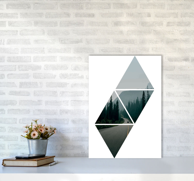 Abstract Triangles And Forest Modern Print A2 Black Frame