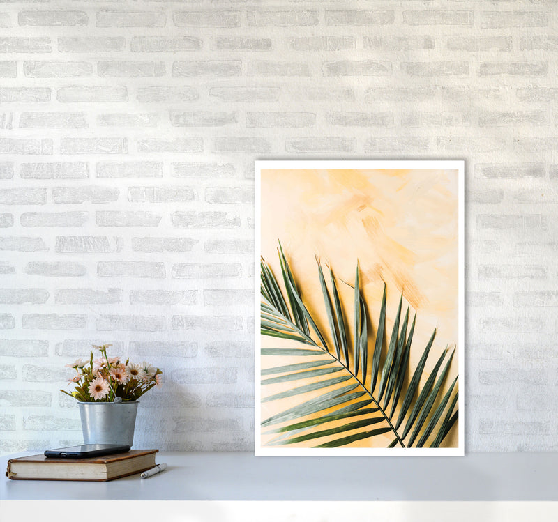 Palm Leaf Yellow Modern Print, Framed Botanical & Nature Art Print A2 Black Frame