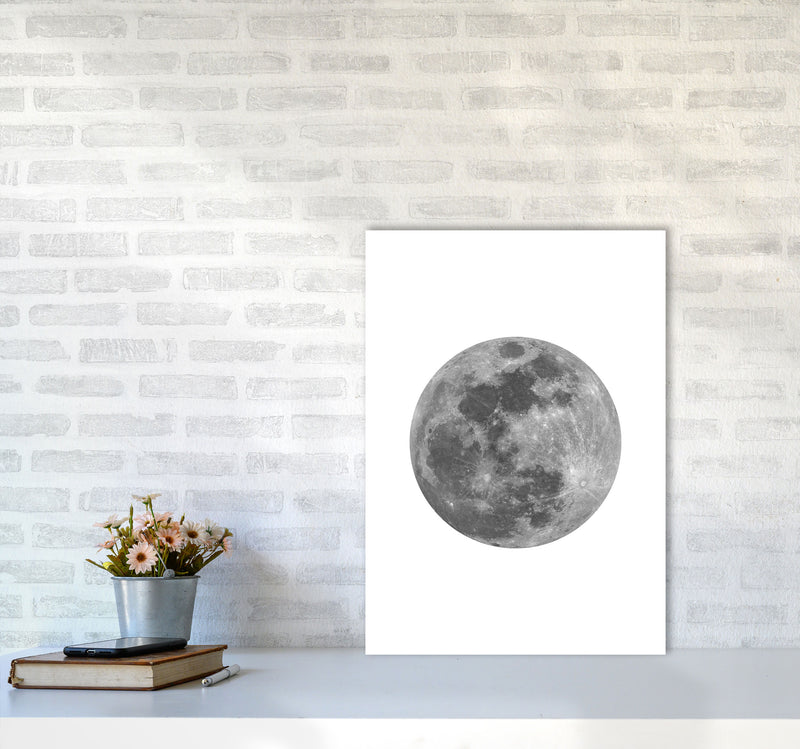 Grey Moon Modern Print A2 Black Frame