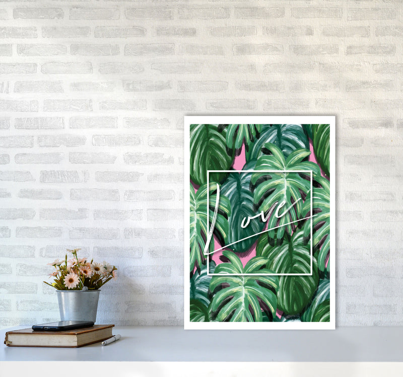 Love Green Leaves Modern Print, Framed Botanical & Nature Art Print A2 Black Frame