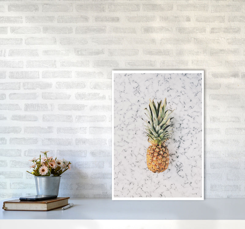 Marble Pineapple Modern Print, Framed Kitchen Wall Art A2 Black Frame