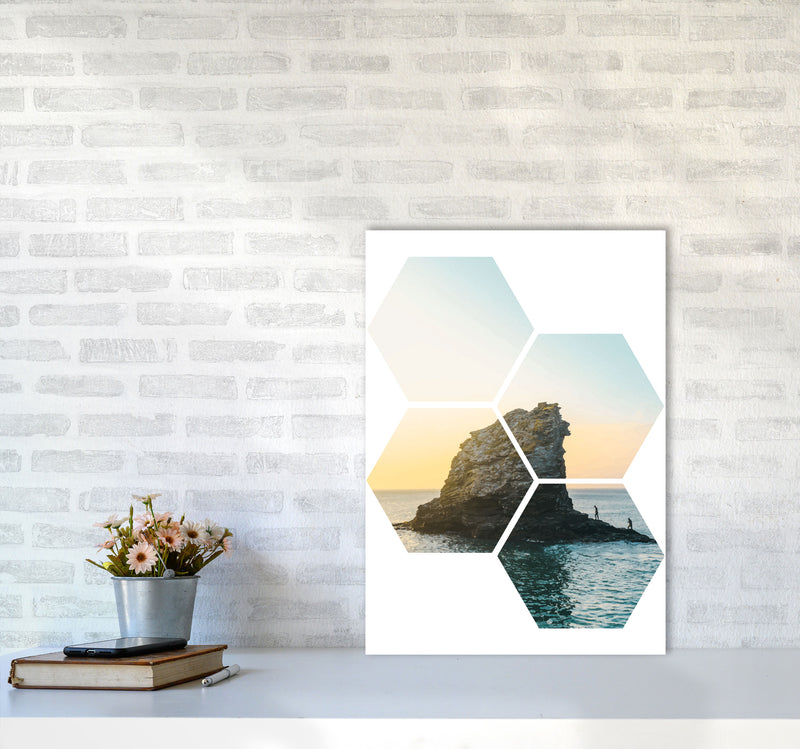 Abstract Hex Island And Sea Modern Print A2 Black Frame