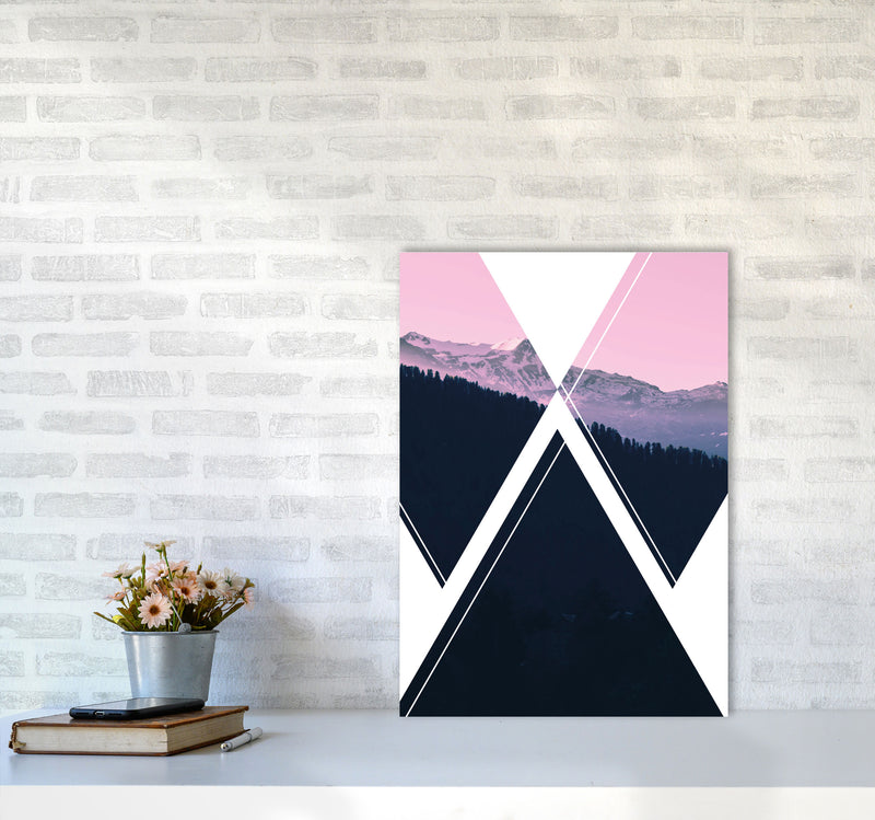 Abstract Pink Mountain Modern Print A2 Black Frame