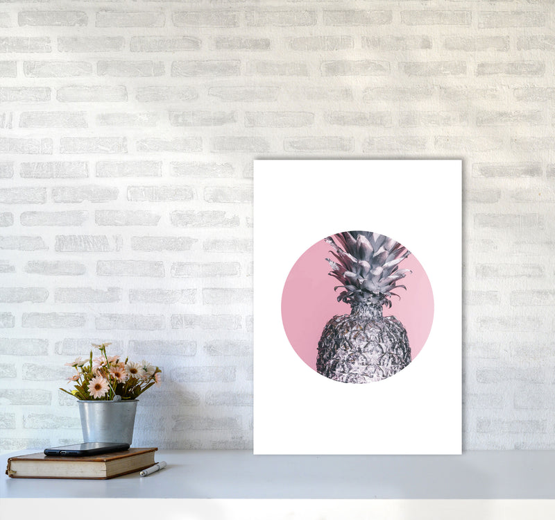 Pineapple Pink Circle Modern Print A2 Black Frame