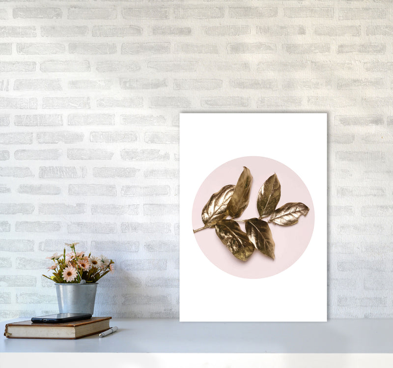 Pink And Gold Leaf Modern Print, Framed Botanical & Nature Art Print A2 Black Frame