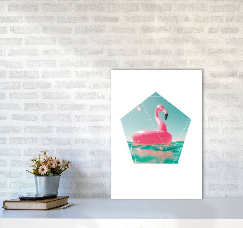 Pink Flamingo Inflatable Modern Print A2 Black Frame