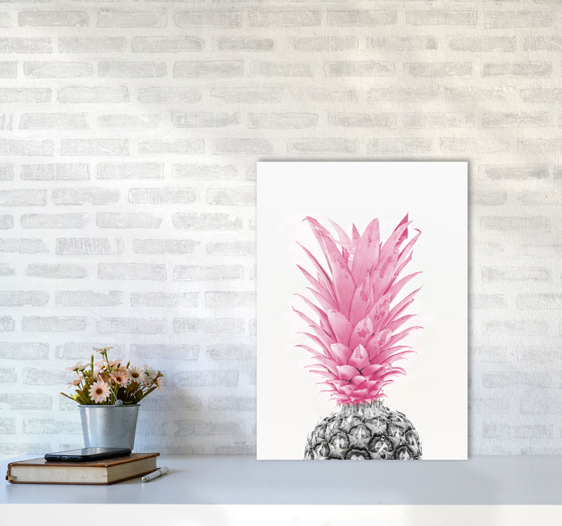 Black And Pink Pineapple Modern Print, Framed Kitchen Wall Art A2 Black Frame