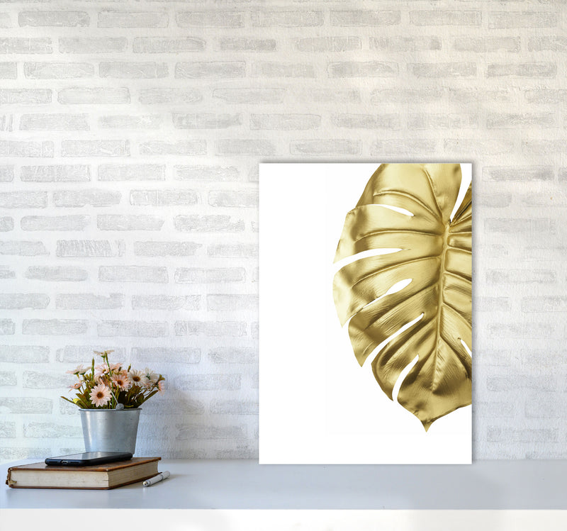 Gold Monstera Modern Print, Framed Botanical & Nature Art Print A2 Black Frame
