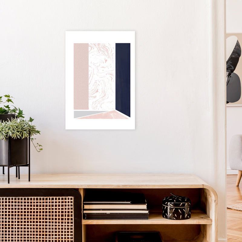 Navy And Marble Pink 2 Art Print by Pixy Paper A2 Black Frame