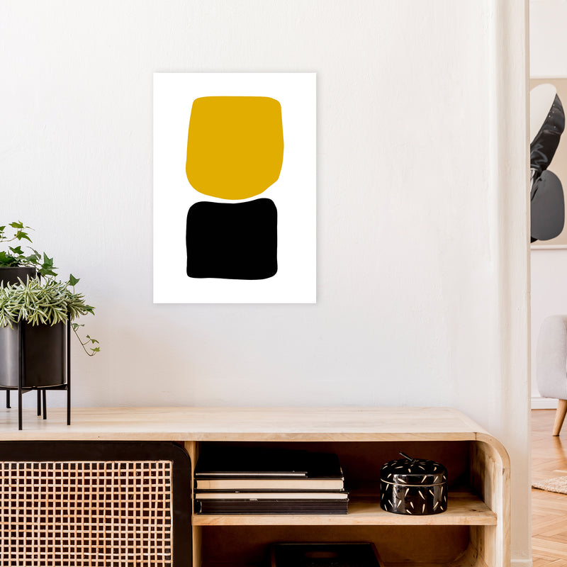 Mustard And Black Abstract Stones 3 Art Print by Pixy Paper A2 Black Frame