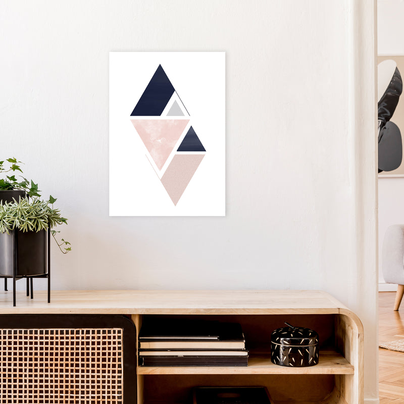 Navy And Marble Pink 3 Art Print by Pixy Paper A2 Black Frame