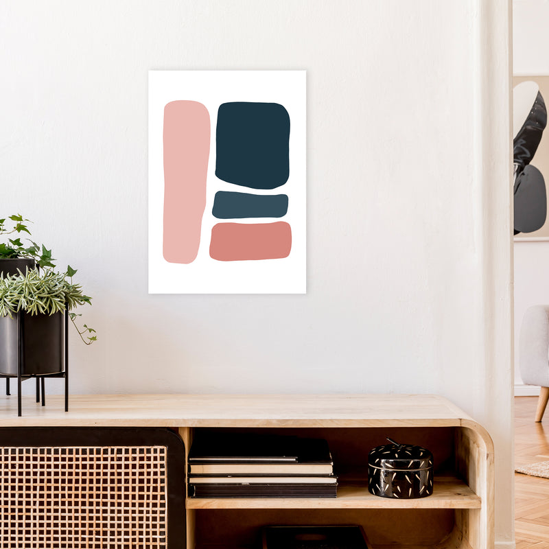 Pink And Navy Abstract Stones 3 Art Print by Pixy Paper A2 Black Frame