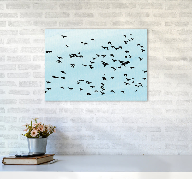 Flock Of Birds Landscape Blue Sky Art Print by Pixy Paper A2 Black Frame