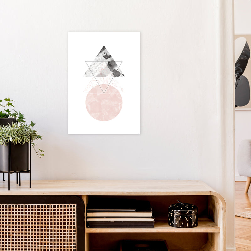 Marble Triangle And Circle Black And Pink Abstract  Art Print by Pixy Paper A2 Black Frame