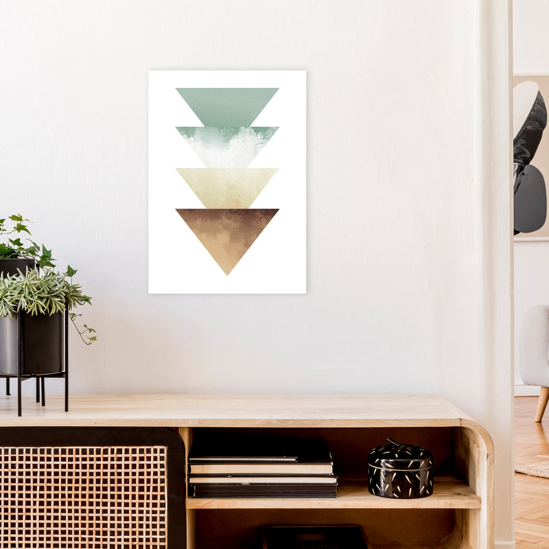 Green And Beige Watercolour Triangles Abstract  Art Print by Pixy Paper A2 Black Frame