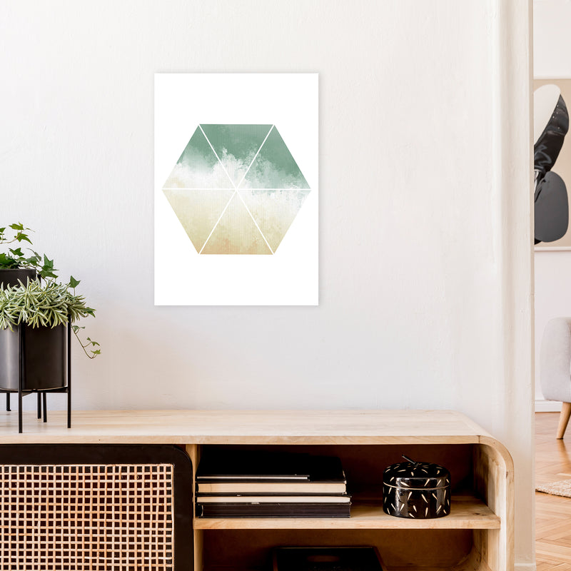 Green And Beige Watercolour Hexagon Abstract  Art Print by Pixy Paper A2 Black Frame