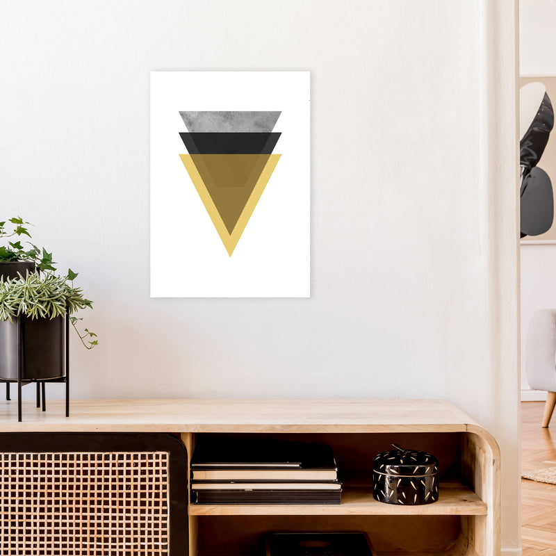 Geometric Mustard And Black Triangles  Art Print by Pixy Paper A2 Black Frame