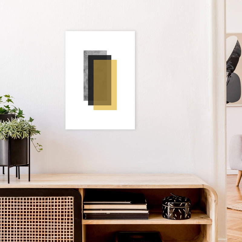 Geometric Mustard And Black Rectangles  Art Print by Pixy Paper A2 Black Frame