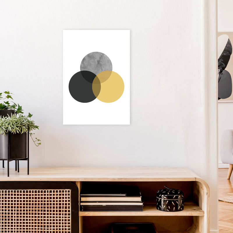 Geometric Mustard And Black Circles  Art Print by Pixy Paper A2 Black Frame