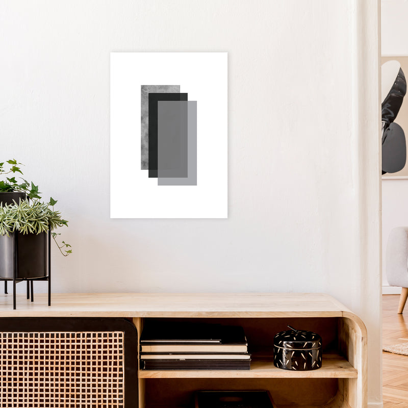 Geometric Grey And Black Rectangles  Art Print by Pixy Paper A2 Black Frame