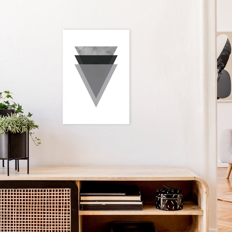 Geometric Grey And Black Triangles  Art Print by Pixy Paper A2 Black Frame